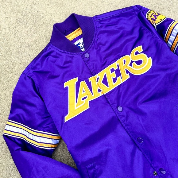 Vintage Los Angeles Lakers Starter Jacket Medium 90s Satin NBA Purple - Picture 3 of 8
